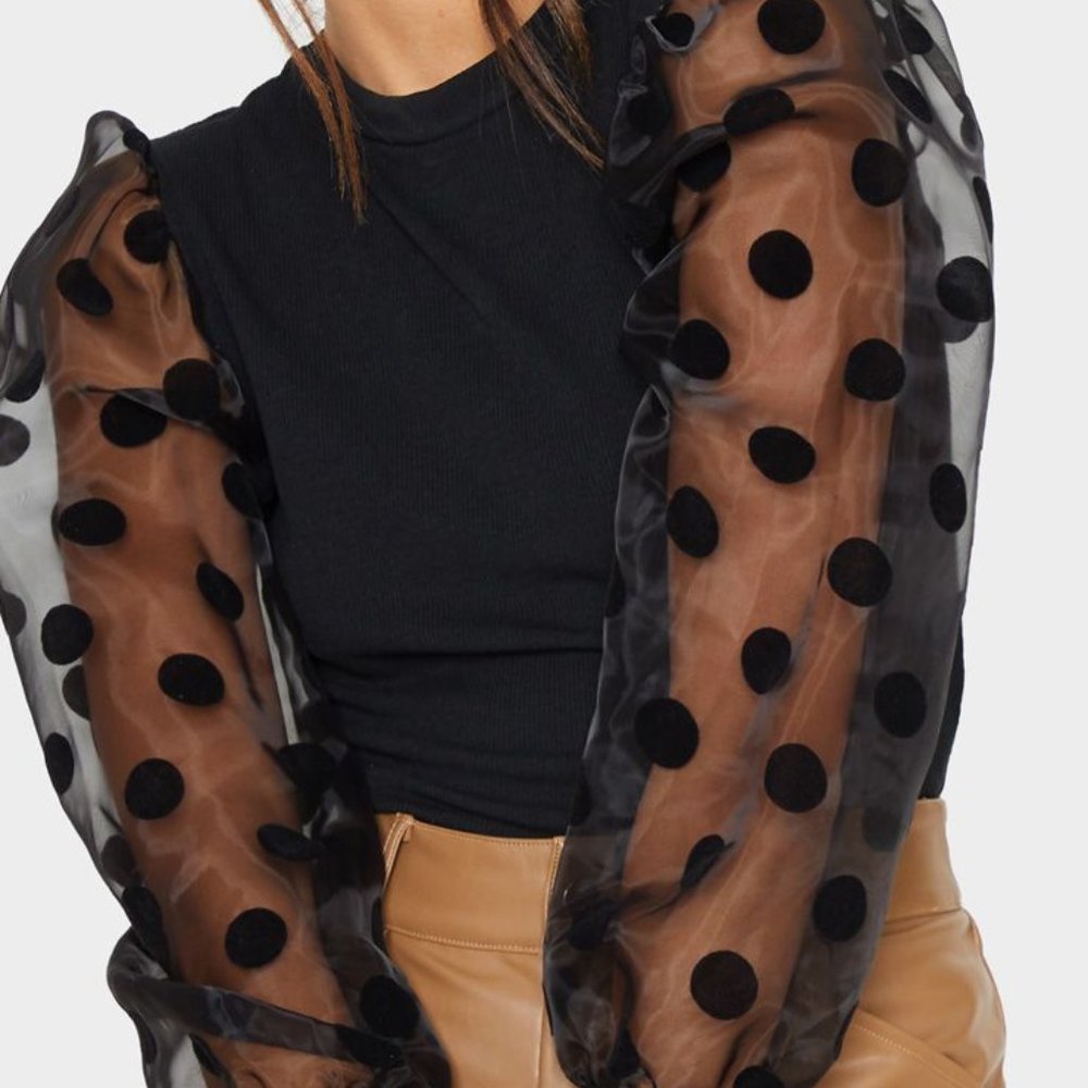 Black Polka Dot Organza Top - Picture 3 of 5